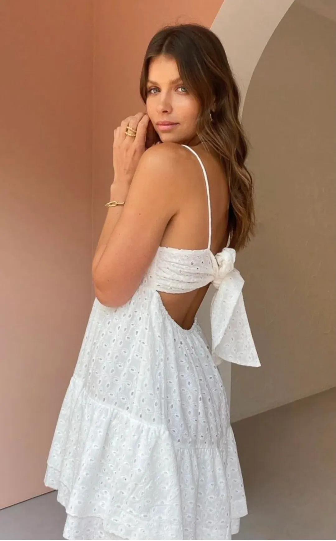 Issy Dreamy Mini Dress In White Eyelet Size 8 for rent on The Volte - main image
