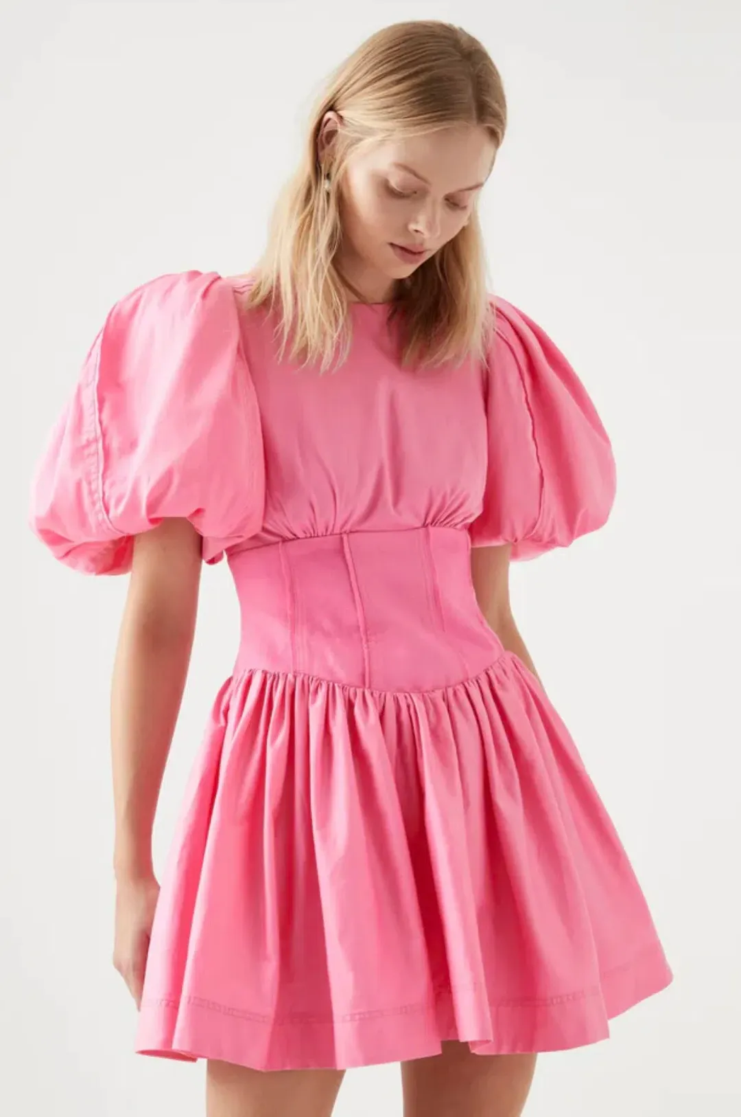 Aje Gianna Puff Sleeve Mini Dress Pink Size 8 / S for rent on The Volte - main image