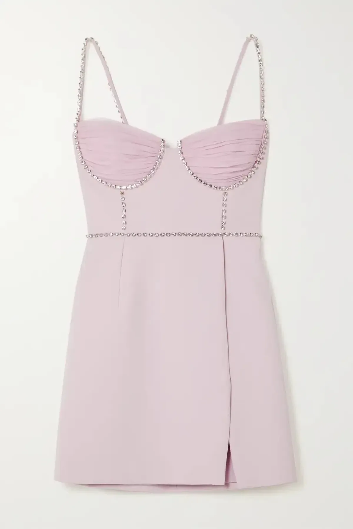 Self Portrait Crystal Embellished Crepe and Ruched Chiffon Mini Dress Pink Size 8 - Image 3