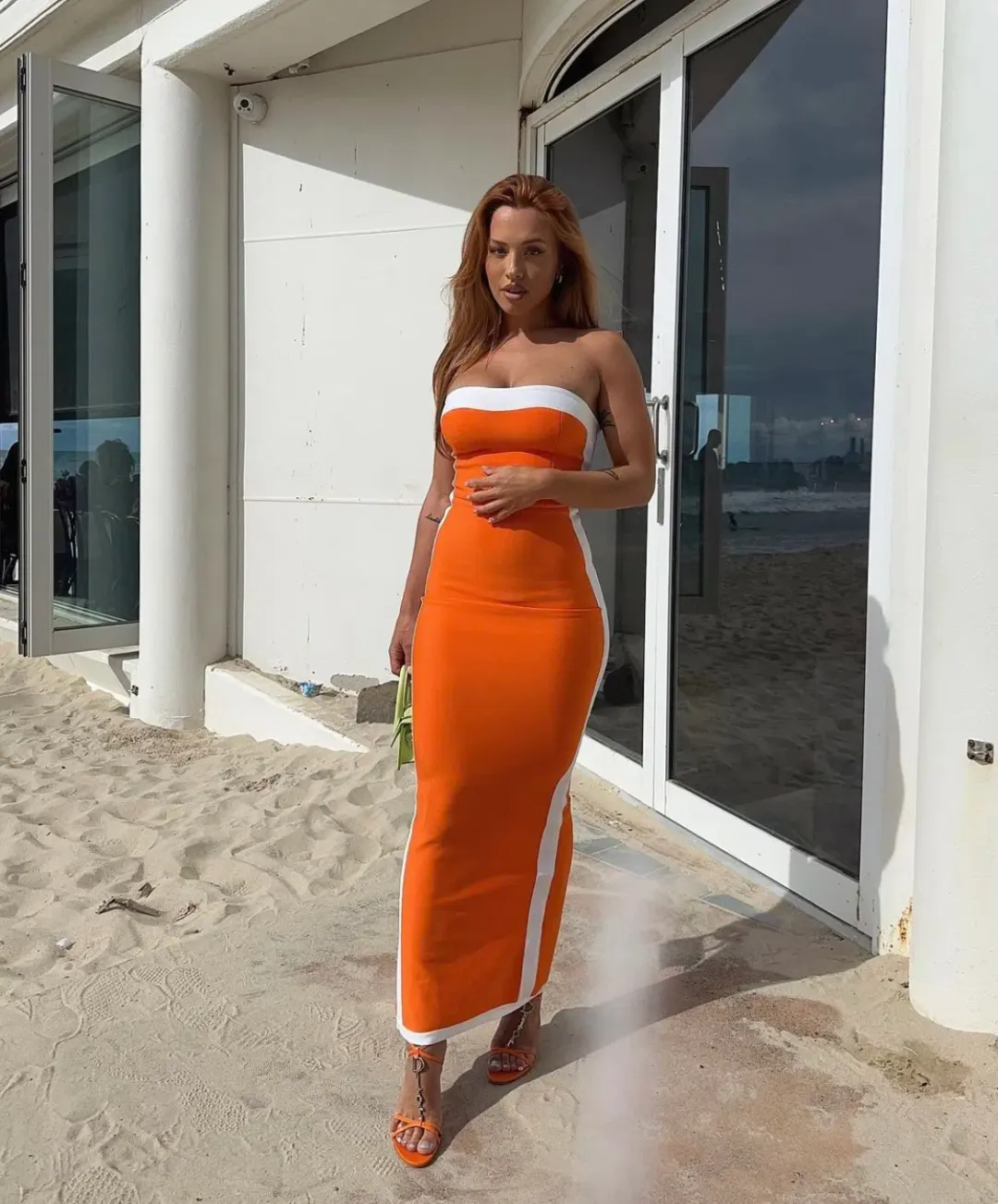 Bianca and Bridgett Ashley Midi Dress Orange Size 6 for rent on The Volte - main image