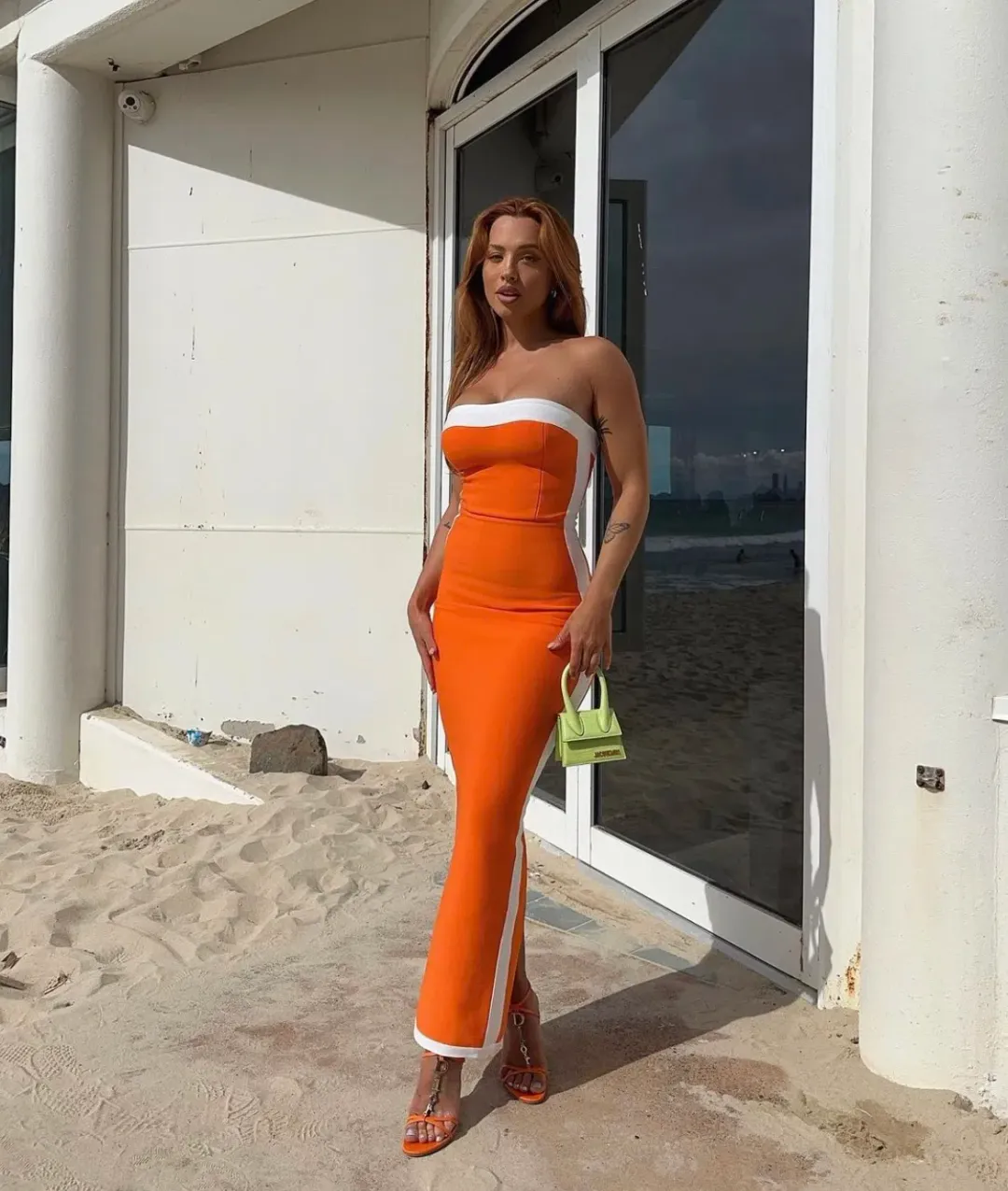 Bianca and Bridgett Ashley Midi Dress Orange Size 6 for rent on The Volte - main image