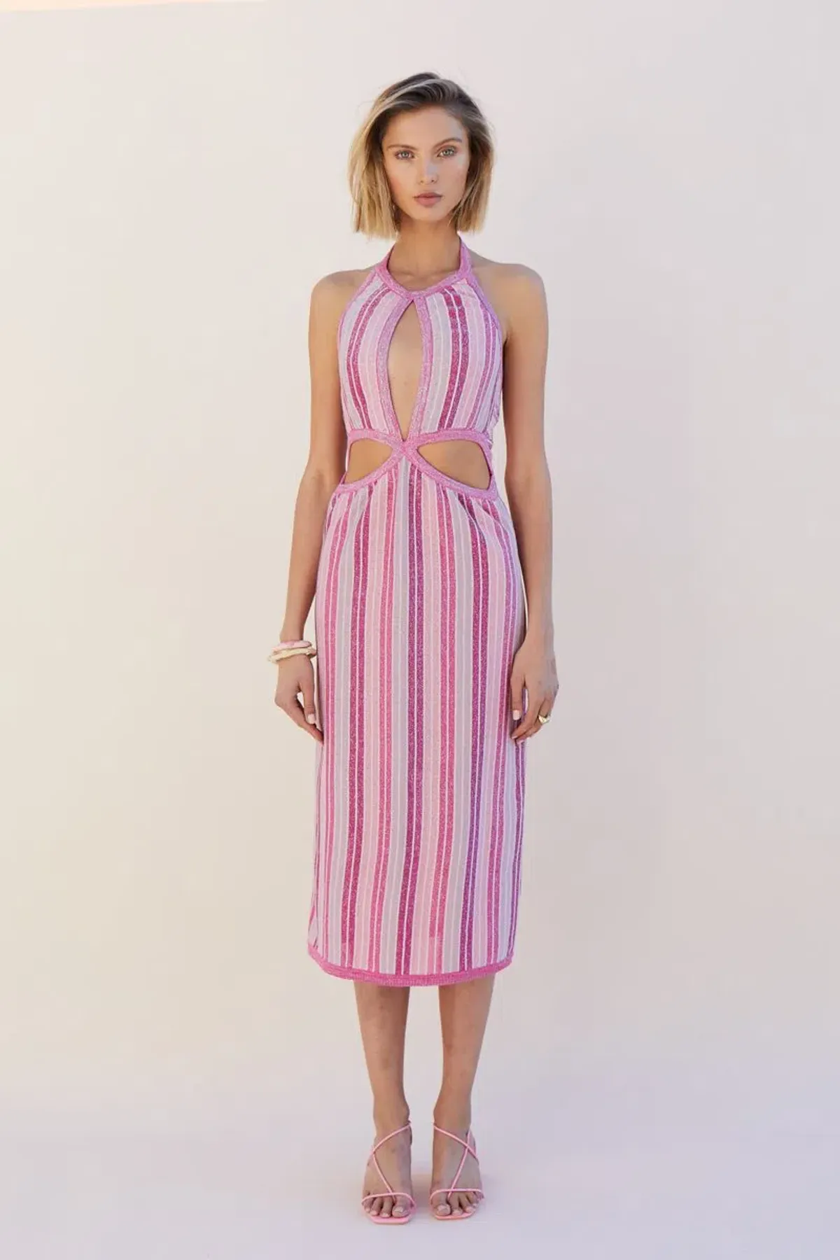 Suboo Fuchsia Metallic Beck Halter Cut Out Dress Size M/ AU 10 - Image 1