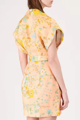 Zimmermann Lola Roll Cuff Mini Dress Peach Floral Size 1 / Au 10 for rent on The Volte - image 3