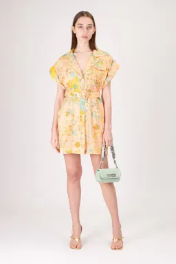 Zimmermann Lola Roll Cuff Mini Dress Peach Floral Size 1 / Au 10 for rent on The Volte - image 1
