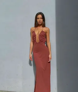Sonya Moda Knitted Keyhole Dress in Spice Brown Size 6 for rent on The Volte - image 3