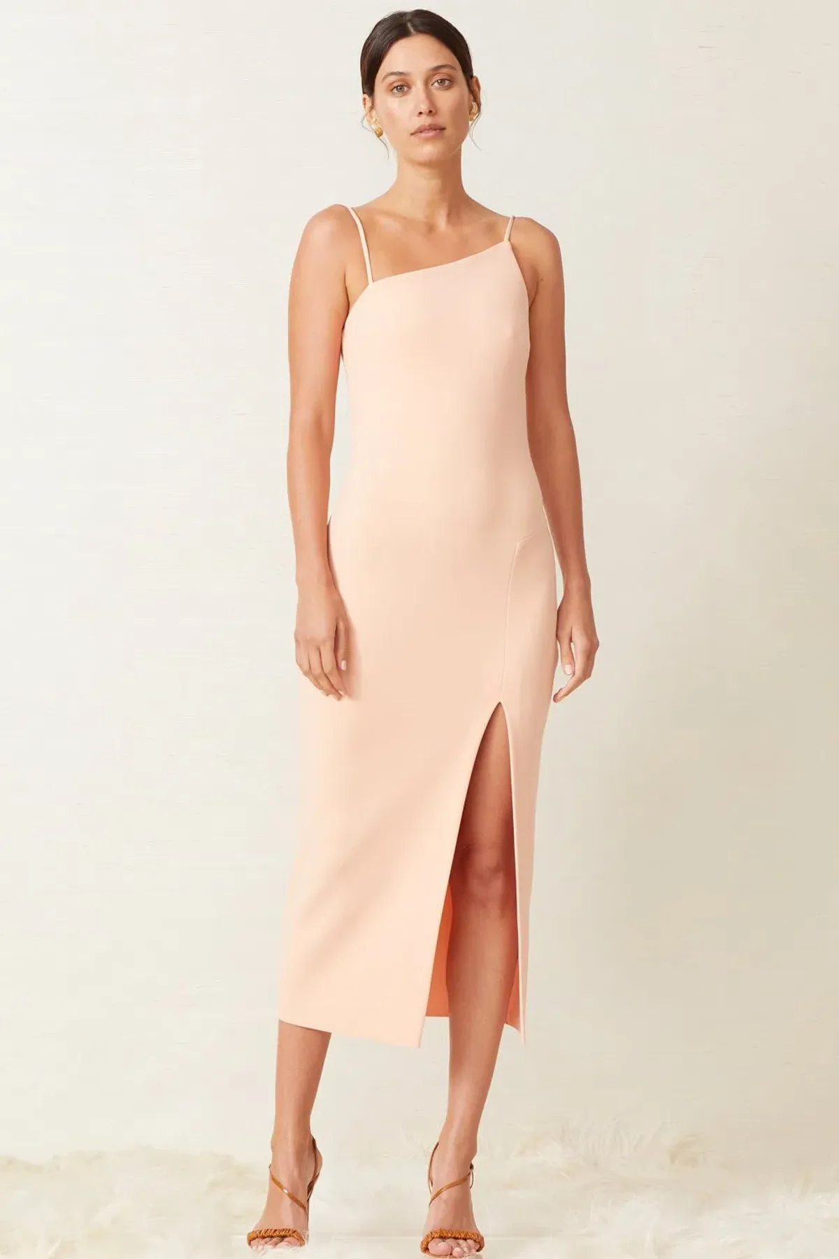Bec & Bridge Ruby Asym Midi Dress Peach Size 10 for rent on The Volte - main image
