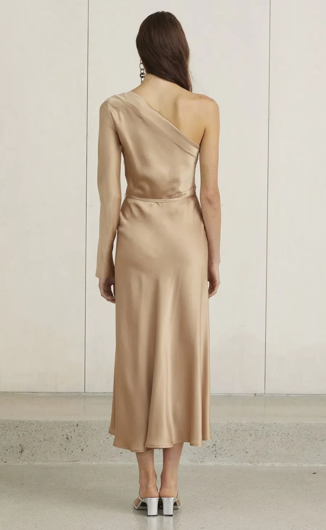 Bec and Bridge Classic One Shoulder Dress Gold Size 8 for rent on The Volte - main image
