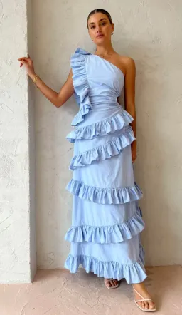 By Nicola Adrift Frill Maxi Dress Blue Size 14 for rent on The Volte - image 4
