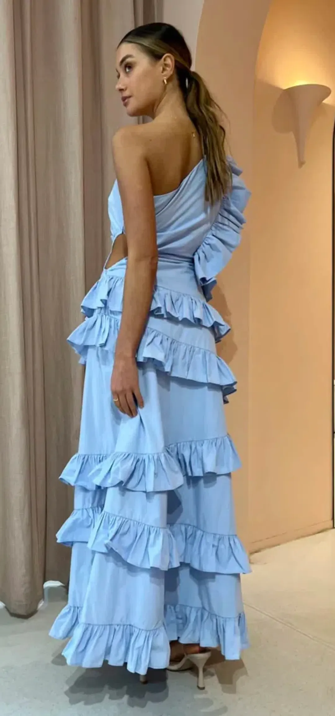 By Nicola Adrift Frill Maxi Dress Blue Size 14 for rent on The Volte - main image