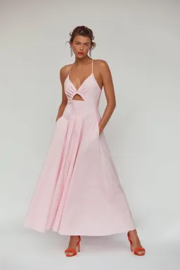 Scanlan Theodore Cotton Strappy Midi Dress Pink Size 6 for rent on The Volte - image 1