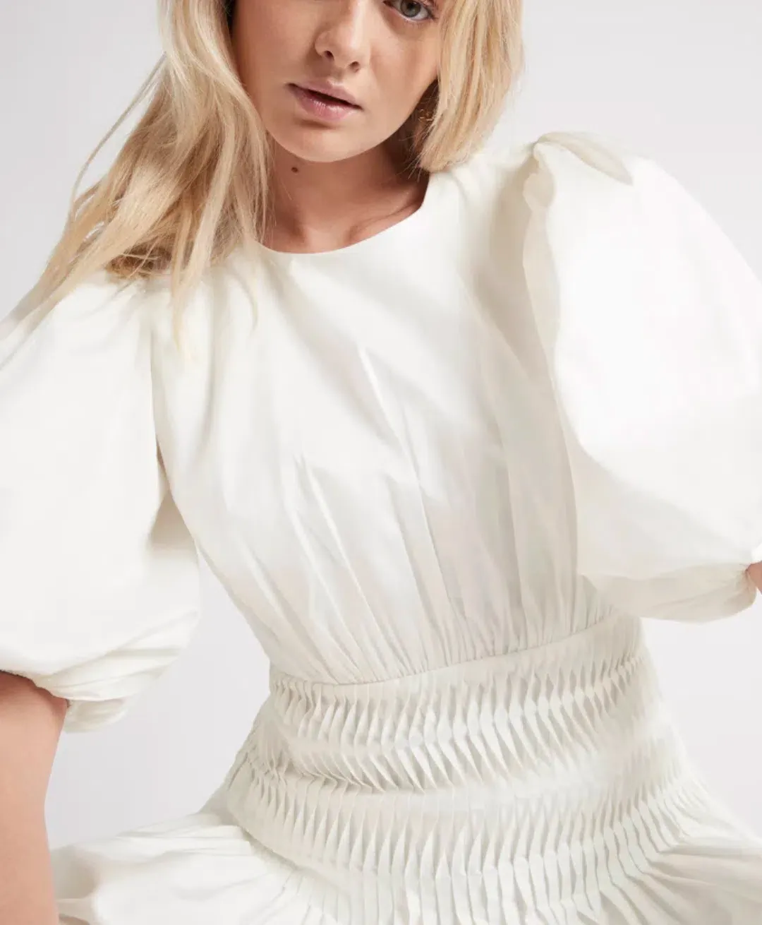 Aje Tidal Tucked Mini Dress White Size 8 / S for rent on The Volte - main image