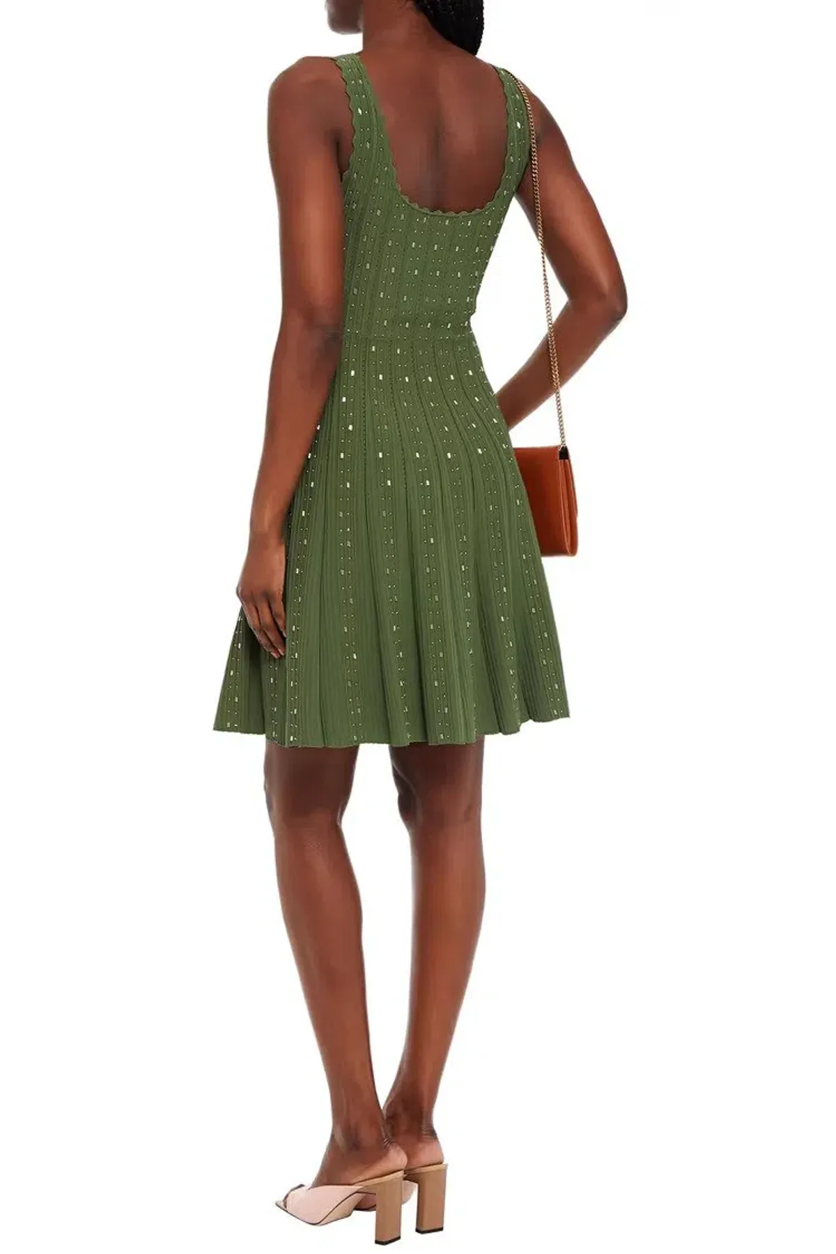 Sandro Paris Avah Scalloped Embellished Ribbed-knit Mini Dress Army Green Size S/AU 10 - Image 2