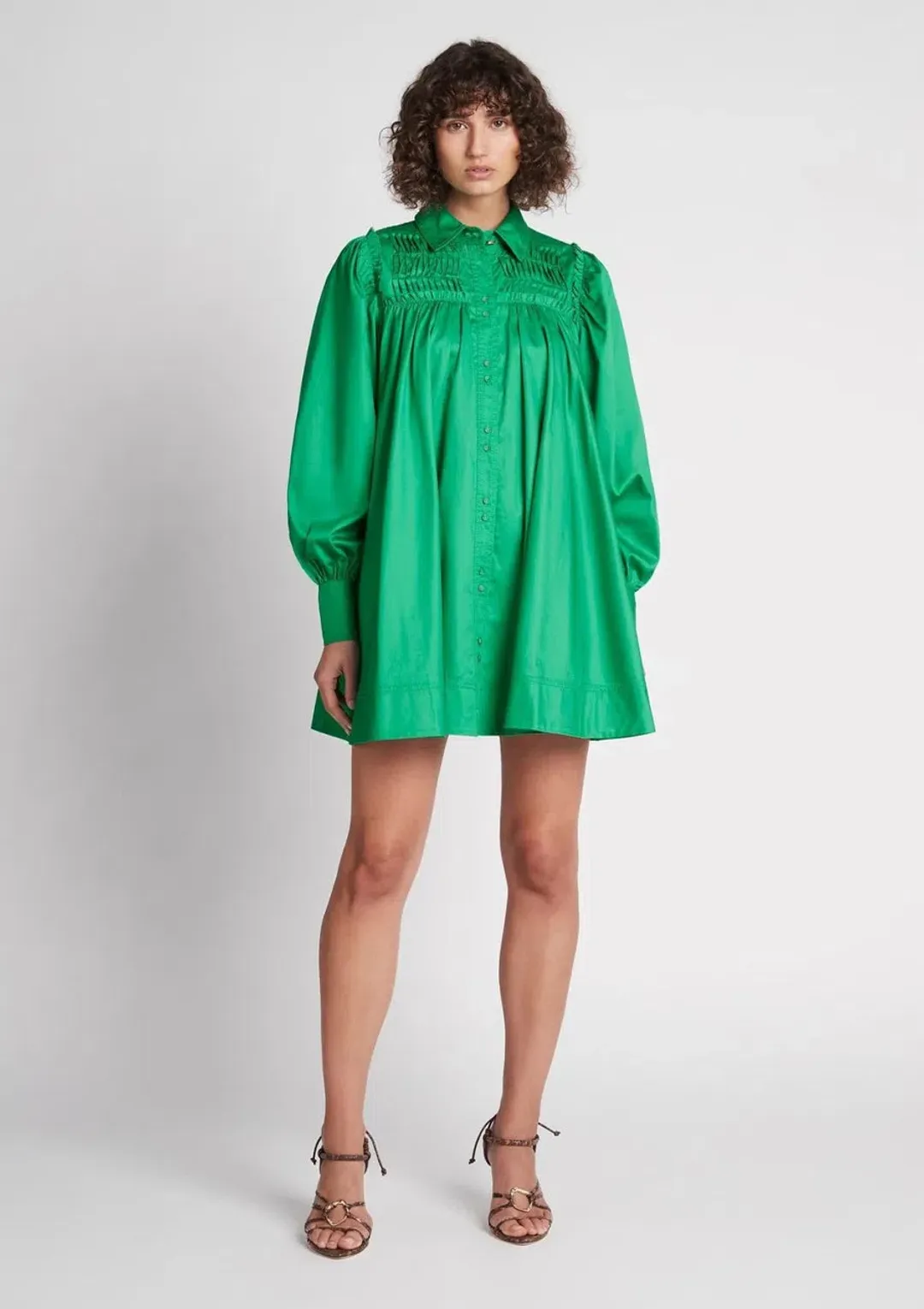 Aje Tidal Tucked Smock Mini Dress Green Size 8 for rent on The Volte - main image