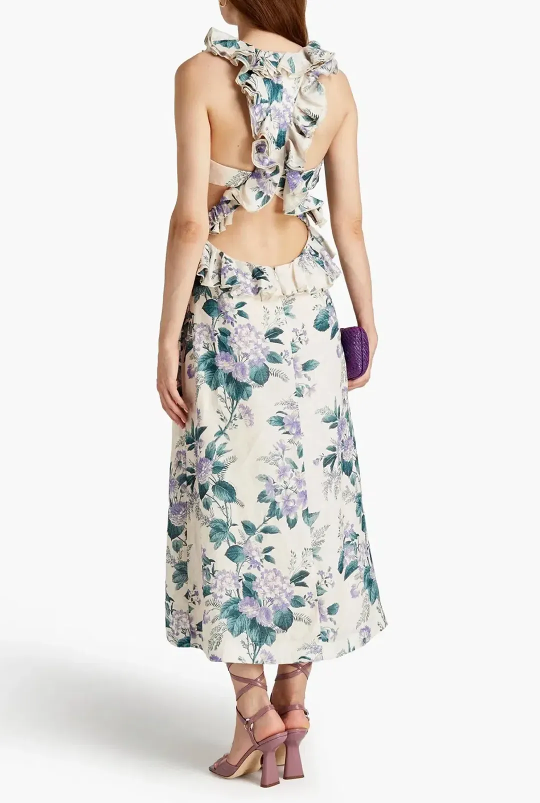 Zimmermann Cassia Ruffle Midi Dress in Hydrangea Floral Print Size 1/Au 10 for rent on The Volte - main image