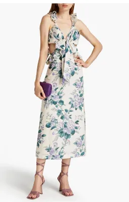 Zimmermann Cassia Ruffle Midi Dress in Hydrangea Floral Print Size 1/Au 10 for rent on The Volte - image 3