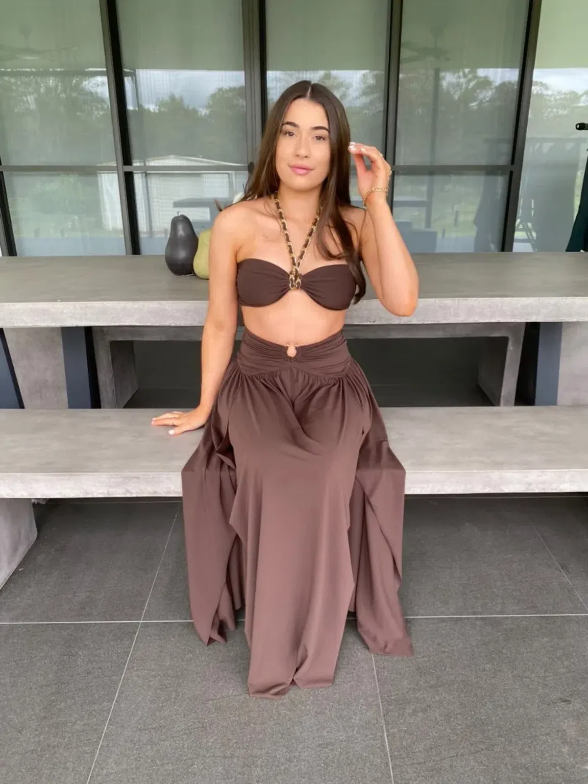 Bec & Bridge Joelene Top and Skirt Set Cognac Size 8 - Image 7