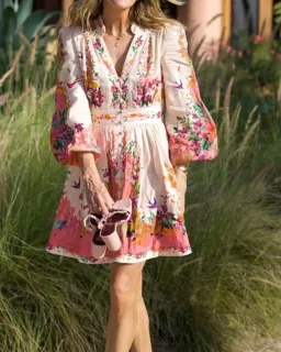 Zimmermann Tropicana Plunge Mini Dress in Cream Floral Size 4/Au 16 for rent on The Volte - image 1