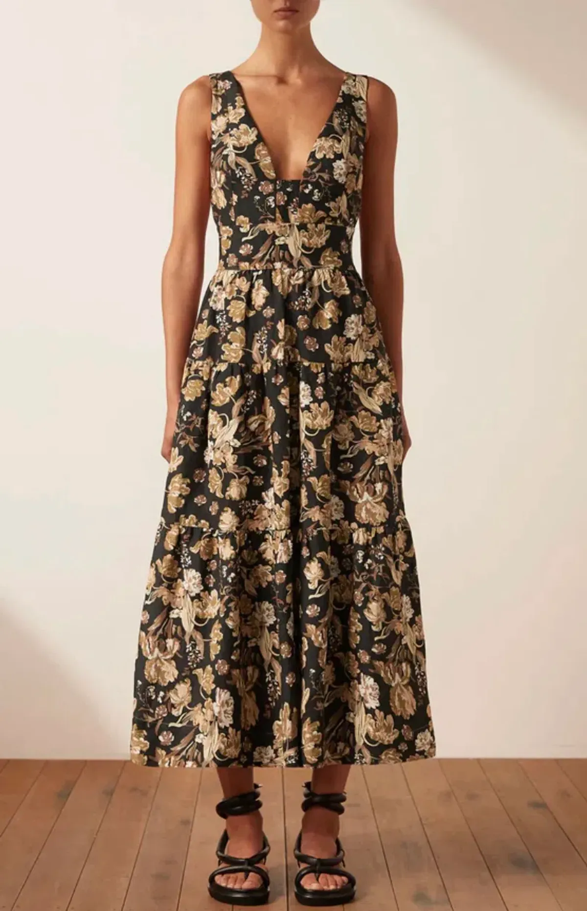 Shona Joy Palermo Linen Plunge Back Midi Dress Palermo Size 14 - Image 2
