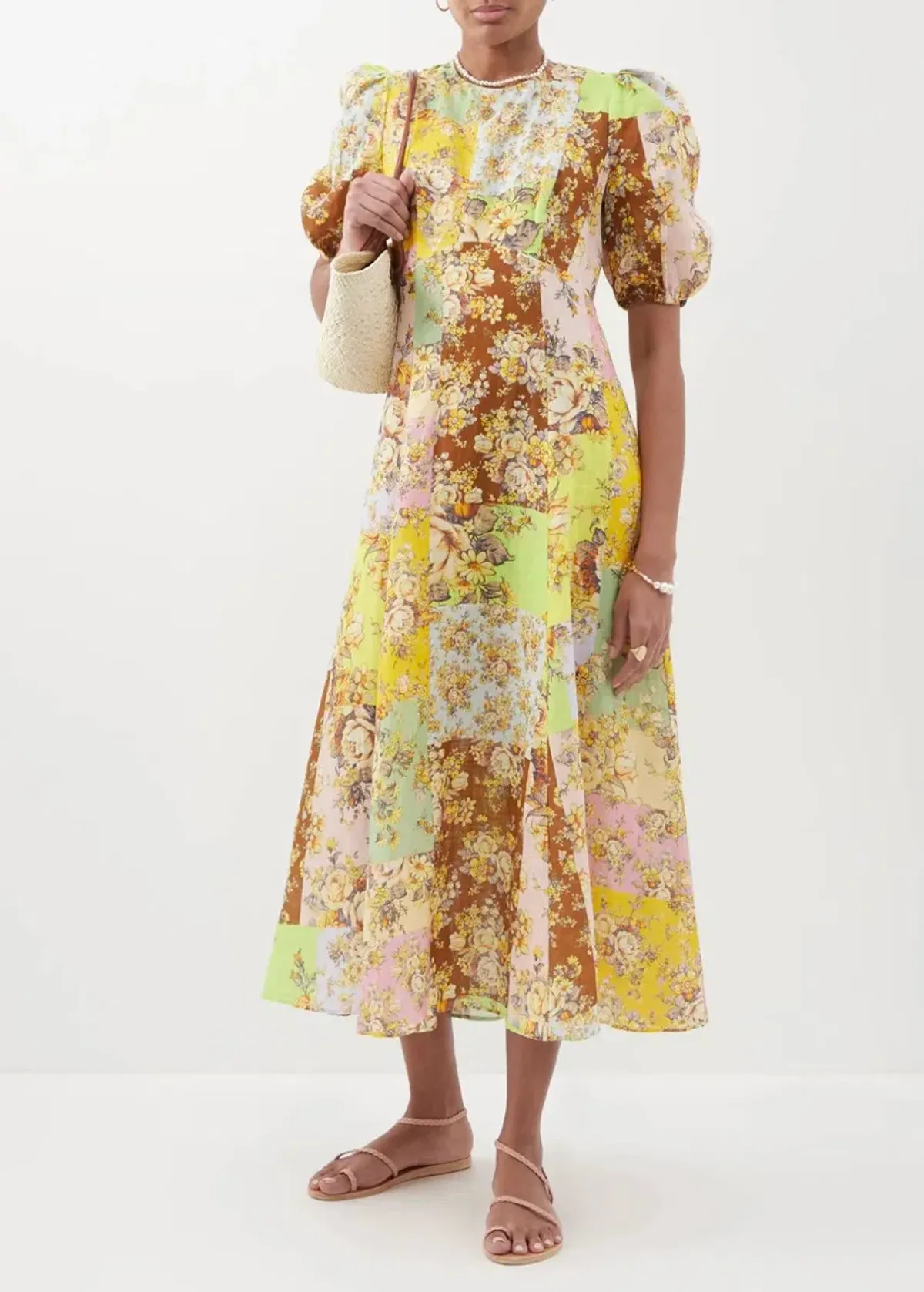 Alemais Matilde Patchwork Linen Midi Dress Floral Print Size 8 - Image 2