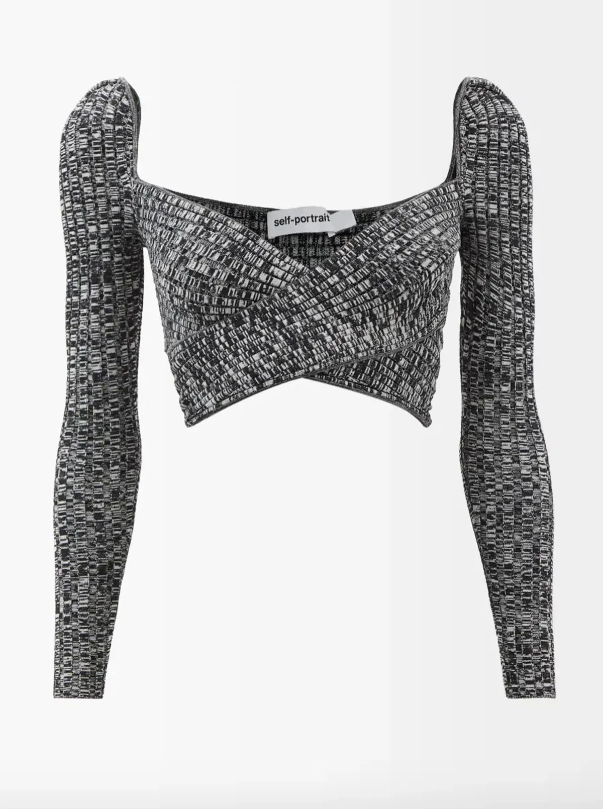 Self Portrait Crossover Front Ribbed Knit Cropped Top & Midi Skirt Set Black Size M / Au 10 - Image 4