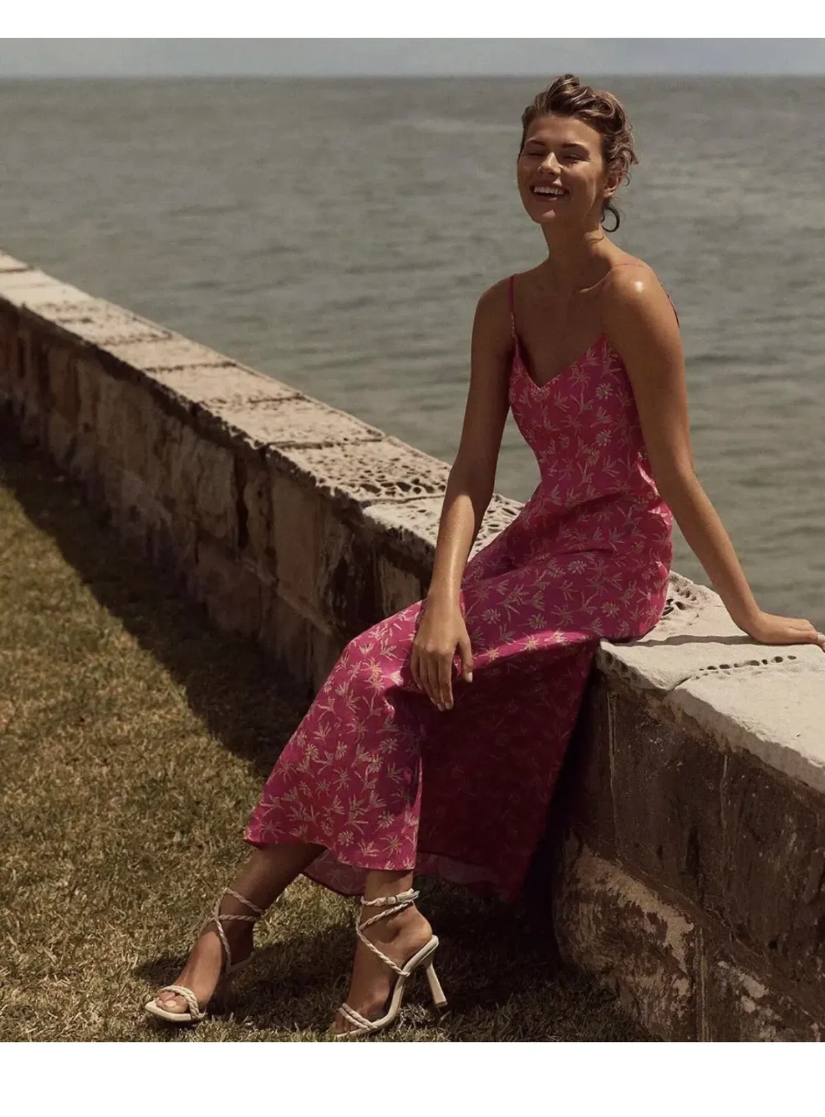 Scanlan Theodore Linen Palm Print Slip Pink Size L / AU 12 - Image 3