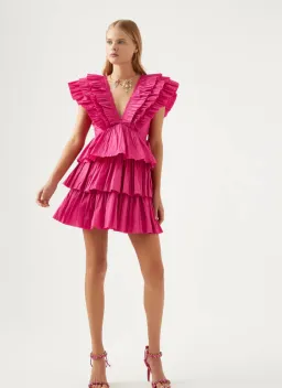 Aje Rhythmic Frilled Mini Dress Pink Size 8 / S for rent on The Volte - image 1