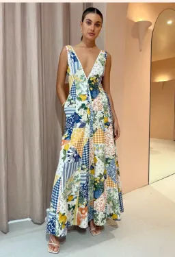 By Nicola - Wavy Maxi Dress In Lemon Patchwork - Size 10 for rent on The Volte - image 3