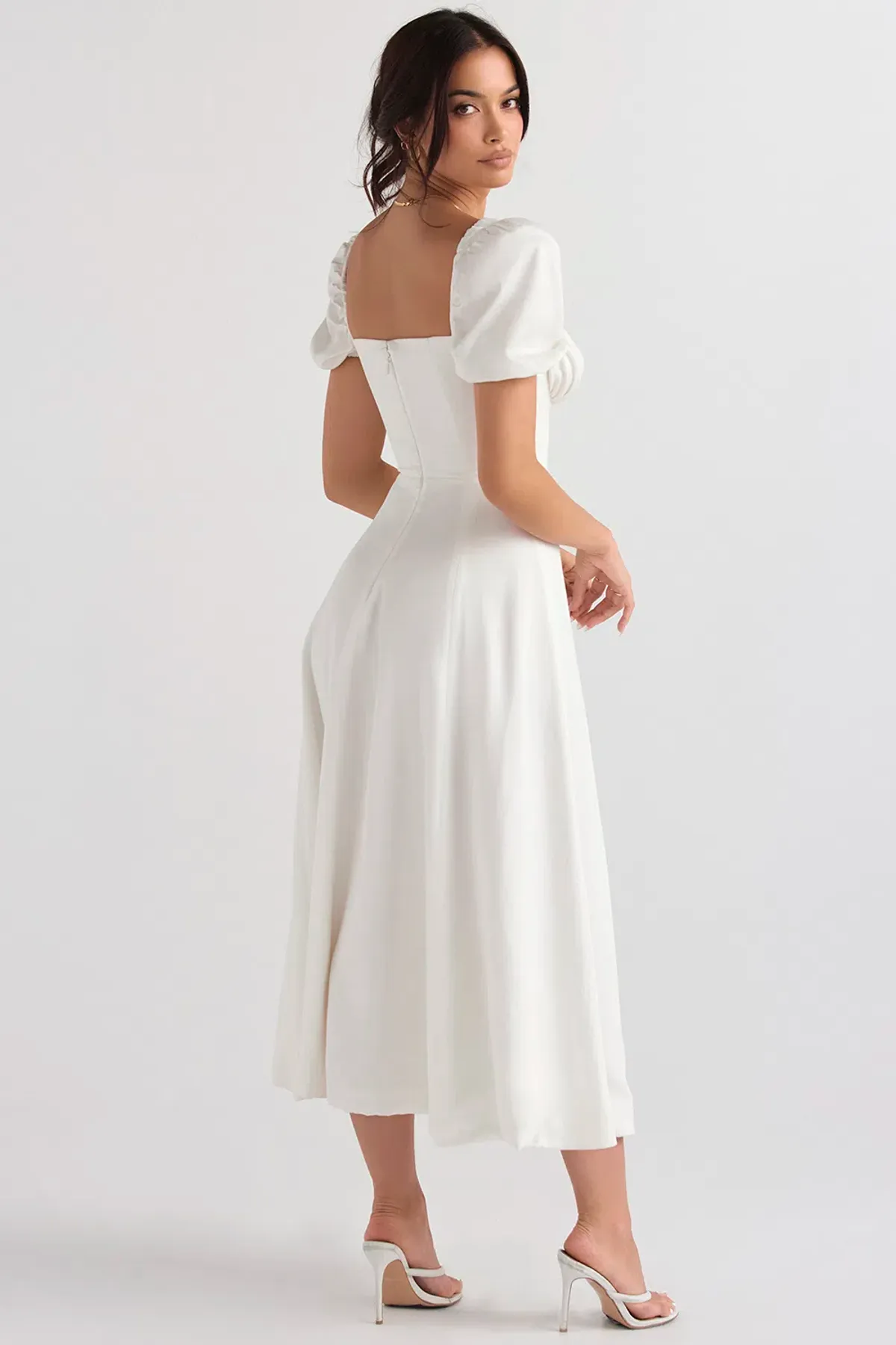 House of CB Tallulah Puff Sleeve Midi Sundress White Size 10 - Image 3