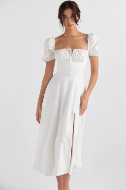 House of CB Tallulah Puff Sleeve Midi Sundress White Size 10 for rent on The Volte - image 5