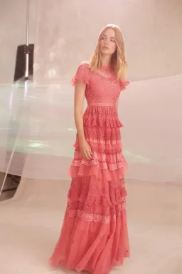 Needle and Thread Iris Ruffled Embroidered Tulle Gown Pink Size 10 for rent on The Volte - image 3