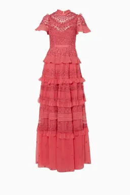 Needle and Thread Iris Ruffled Embroidered Tulle Gown Pink Size 10 for rent on The Volte - image 6