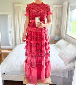 Needle and Thread Iris Ruffled Embroidered Tulle Gown Pink Size 10 for rent on The Volte - image 5