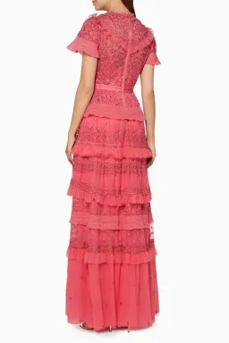 Needle and Thread Iris Ruffled Embroidered Tulle Gown Pink Size 10 for rent on The Volte - image 4