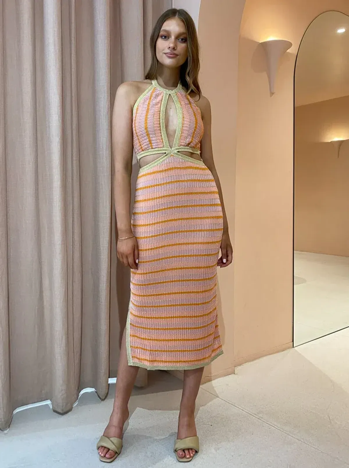Suboo Biba Halter Dress Peach Stripe Size 8 - Image 1