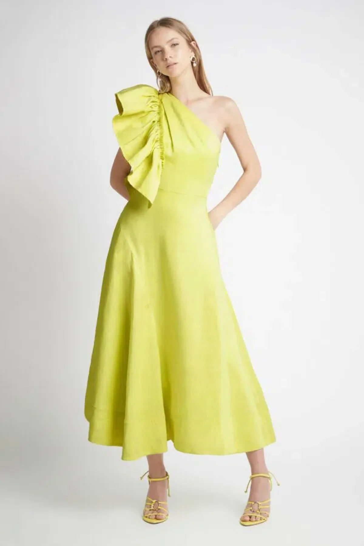 Aje Bonjour Asymmetric Midi Dress Lime Green Size 8 - Image 1
