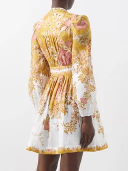 Zimmermann Pattie Plunge Mini Dress Mustard Floral Sz 3/14 for rent on The Volte - image 4
