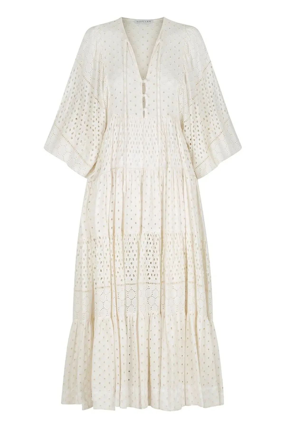 Shona Joy Vivienne Balloon Sleeve Tiered Midi Dress Ivory Size 14 - Image 9