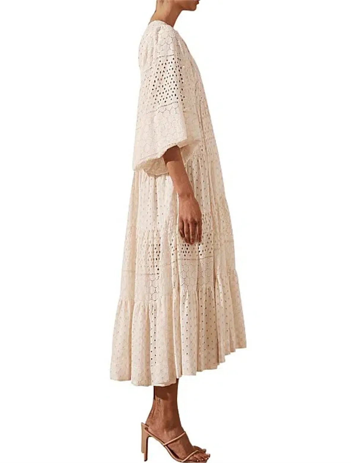 Shona Joy Vivienne Balloon Sleeve Tiered Midi Dress Ivory Size 14 - Image 4