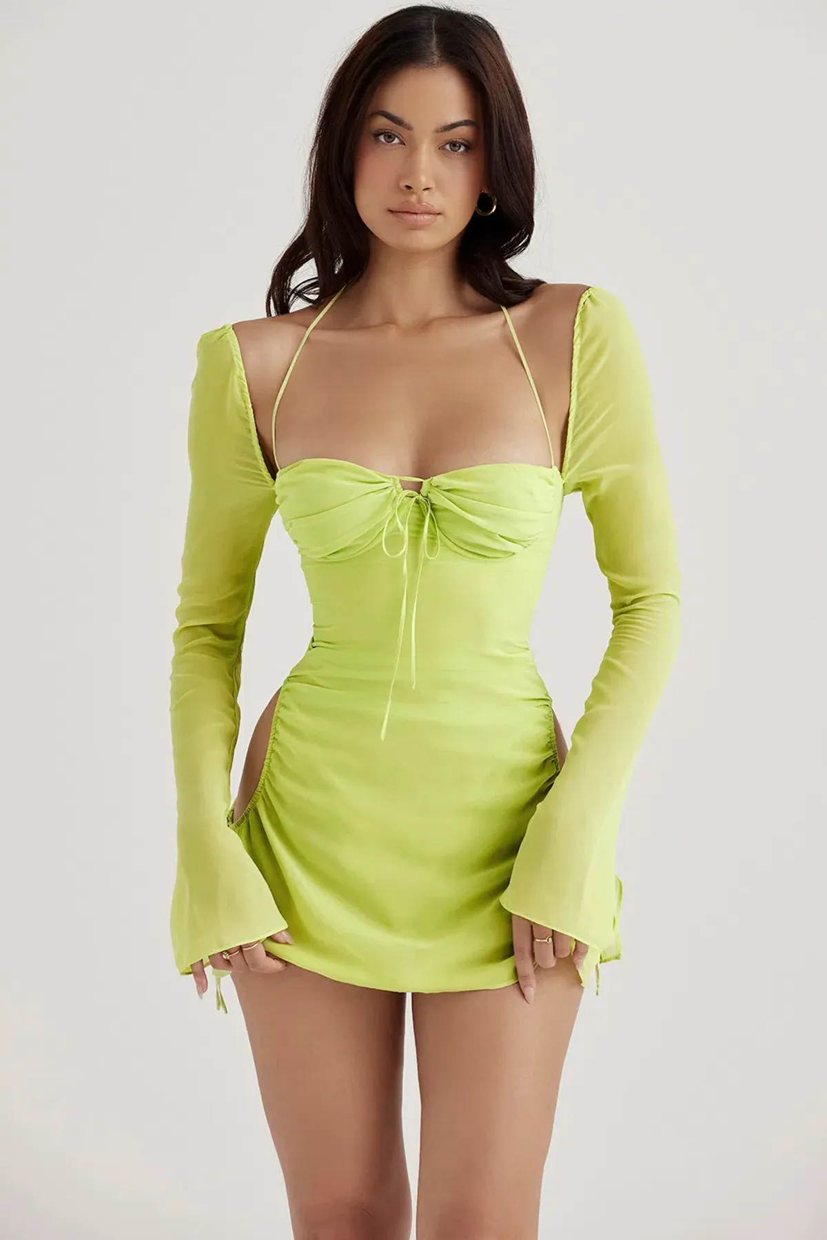 House of CB Baby Chiffon Halter Mini Dress in Lime Green Size S / Au 8 - Image 1