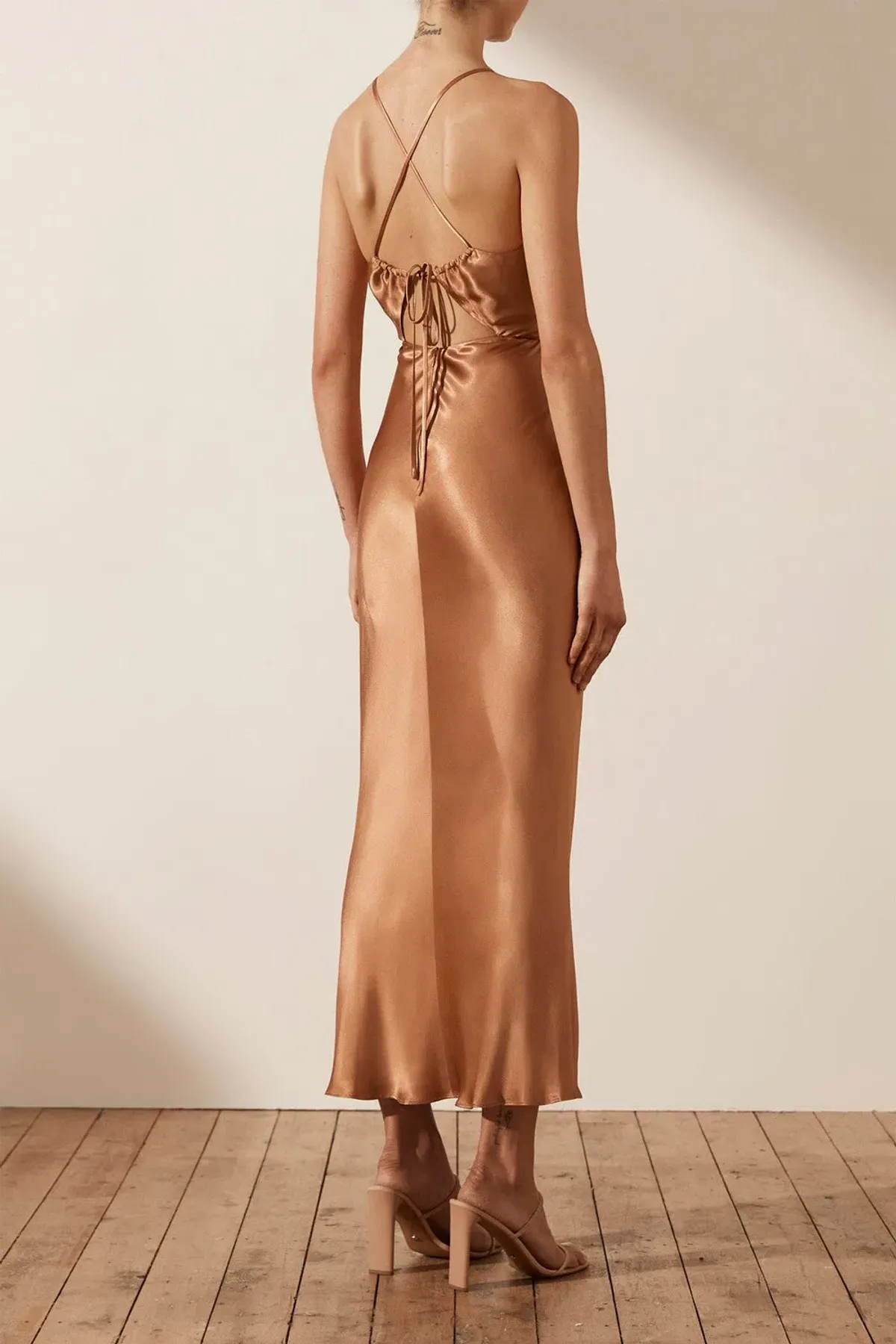 Shona Joy La Lune Ruched Bodice Midi Dress Copper Size 8 / S - Image 2