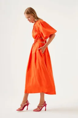 Aje Cosette Tie Back Midi Dress Orange Size 6 for rent on The Volte - image 3
