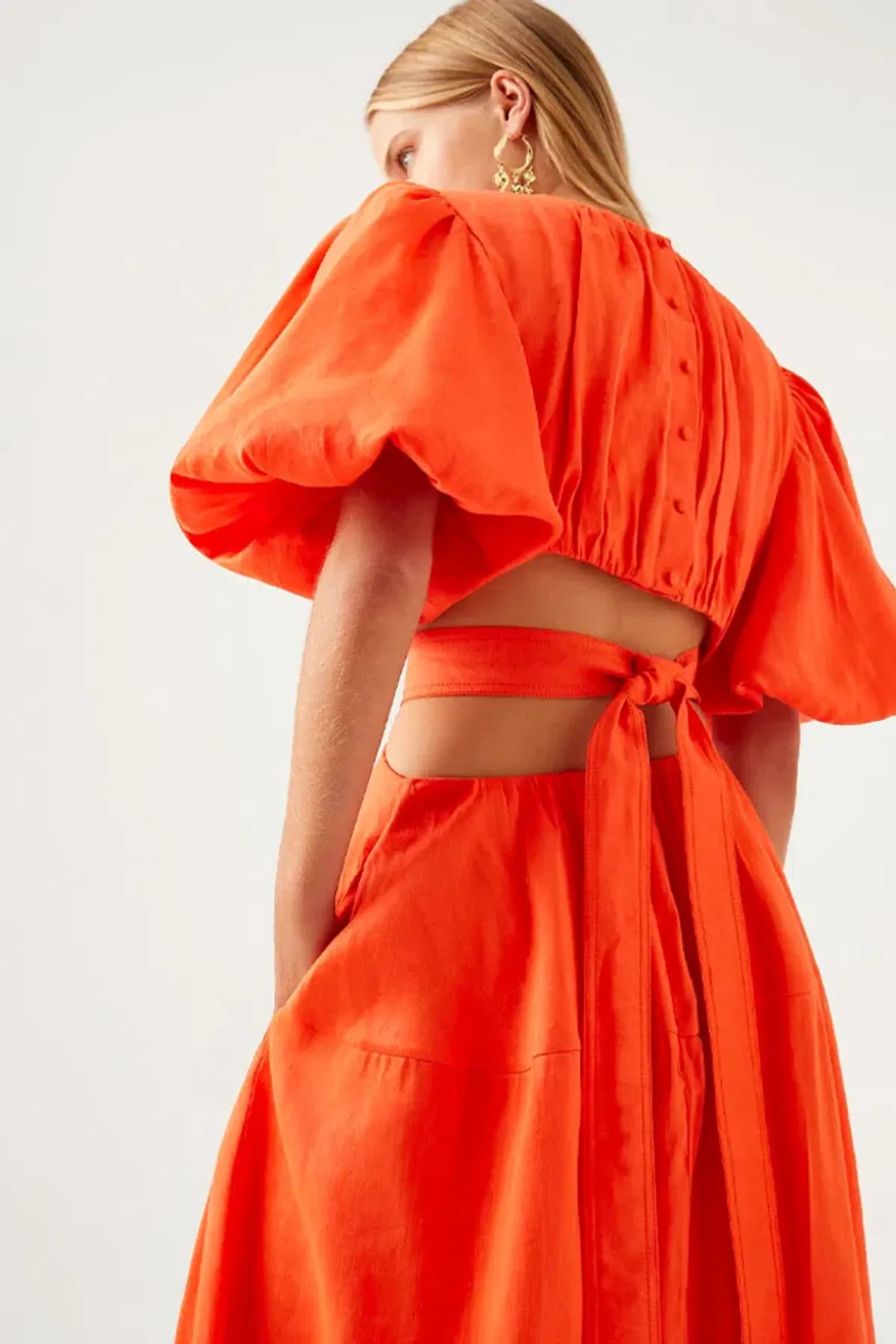 Aje Cosette Tie Back Midi Dress Orange Size 6 - Image 5