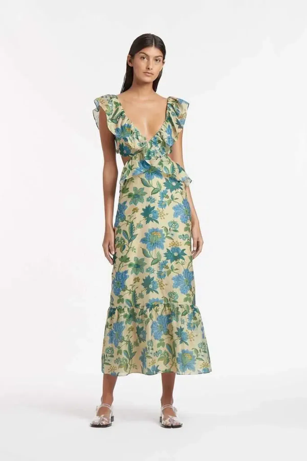 Sir The Label Celia Frill Midi Dress Print Size 6 for rent on The Volte - main image
