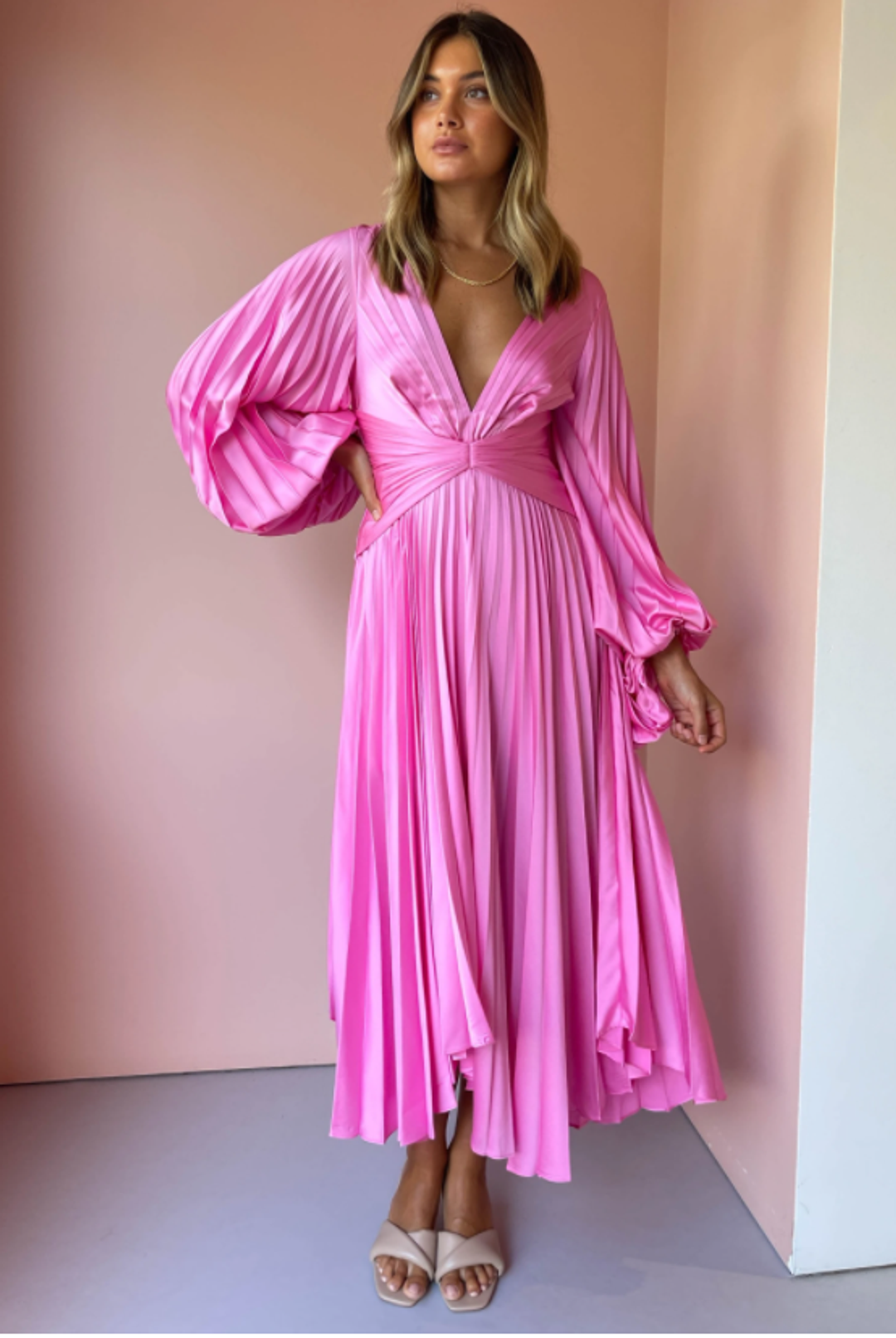 Acler Palms Midi Dress in Confetti Pink Size 8 for rent on The Volte - main image