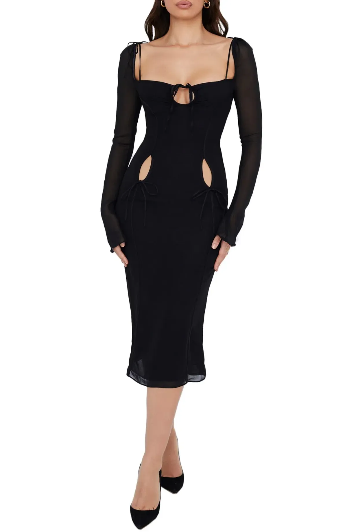 House of CB Ophelia Cutout Midi Dress Black Size 10 for rent on The Volte - main image