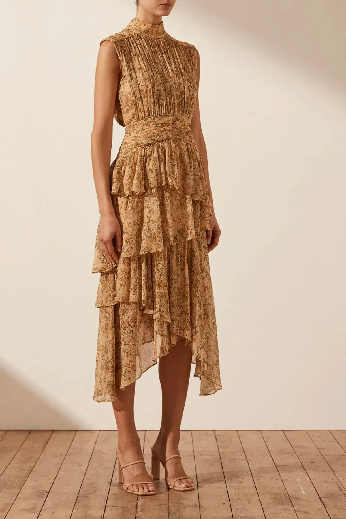 Shona Joy Louise Sleeveless Ruched Midi Dress Print Size 12 - Image 2