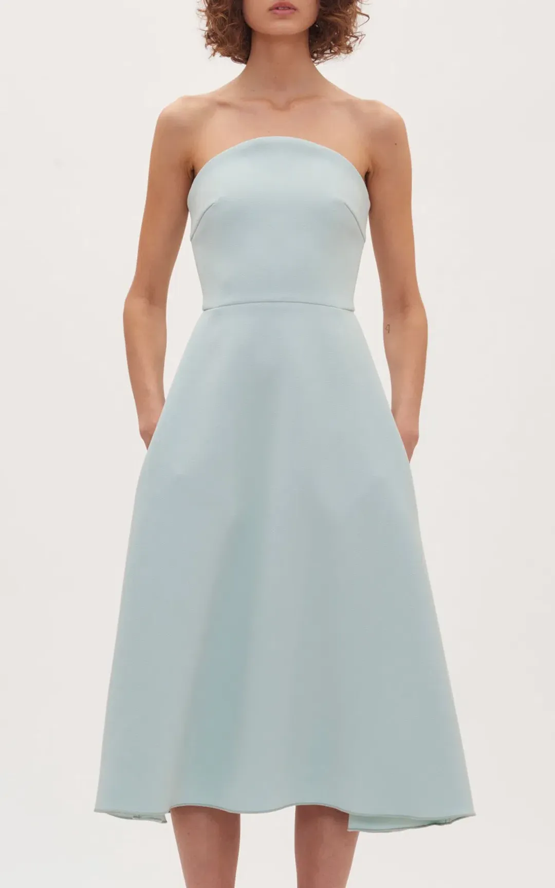 Dion Lee Concave Crepe Strapless Midi Dress Seafoam Size 8 for rent on The Volte - main image
