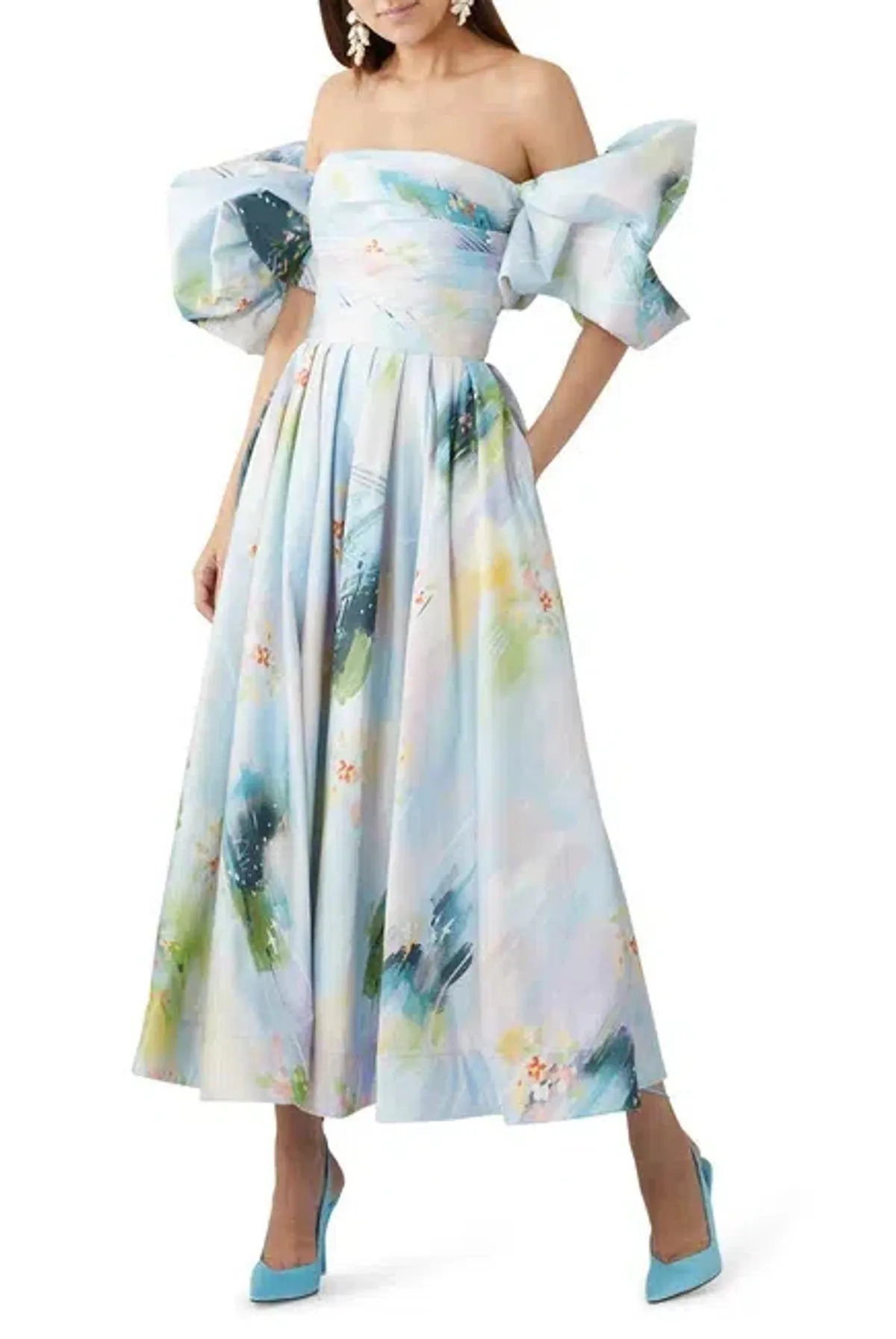 Leo Lin Matilda Puff Sleeve Midi Dress Willow Print Size 10 - Image 1