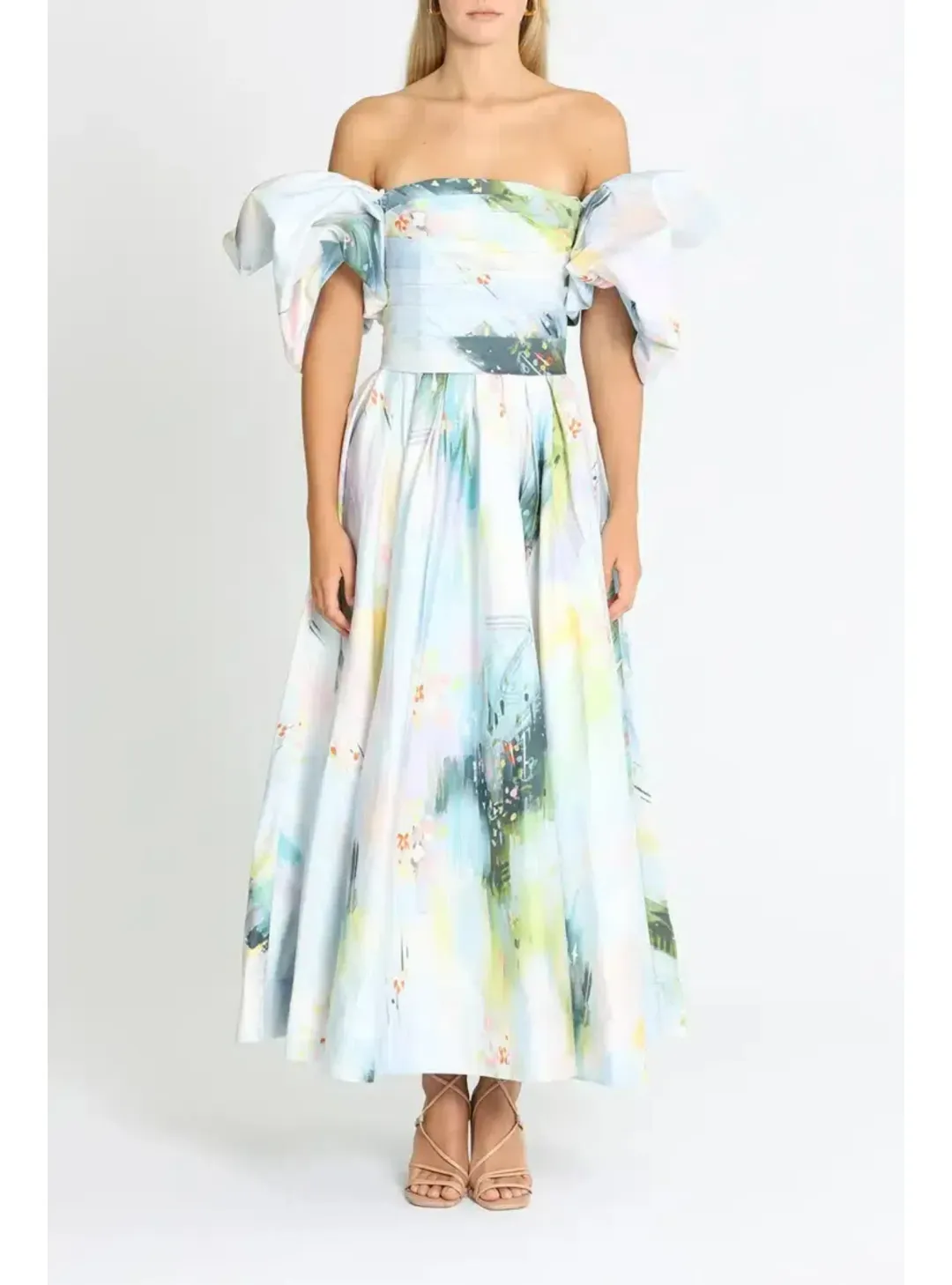Leo Lin Matilda Puff Sleeve Midi Dress Willow Print Size AU 12 for rent on The Volte - main image