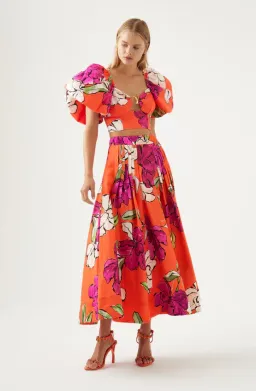 Aje Marcel Puff Sleeve Bodice and Lewis Skirt Set Vivid Camellia Size 12 for rent on The Volte - image 1